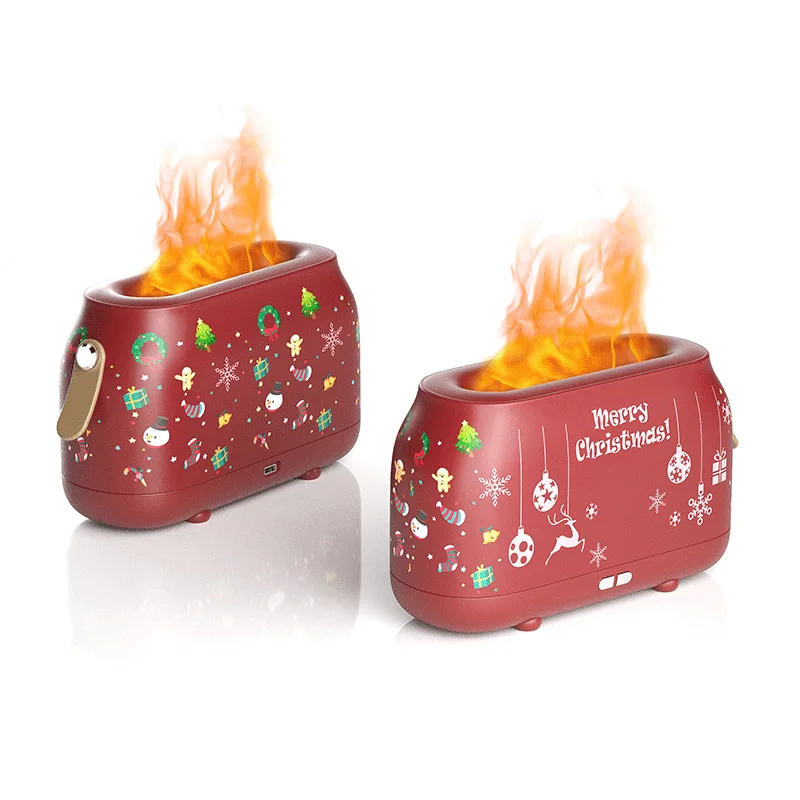 Christmas Aroma Diffuser Flame‑Effect Ultrasonic Essential Oil Humidifier Home Bedroom Office Air Humidifier with Night Light