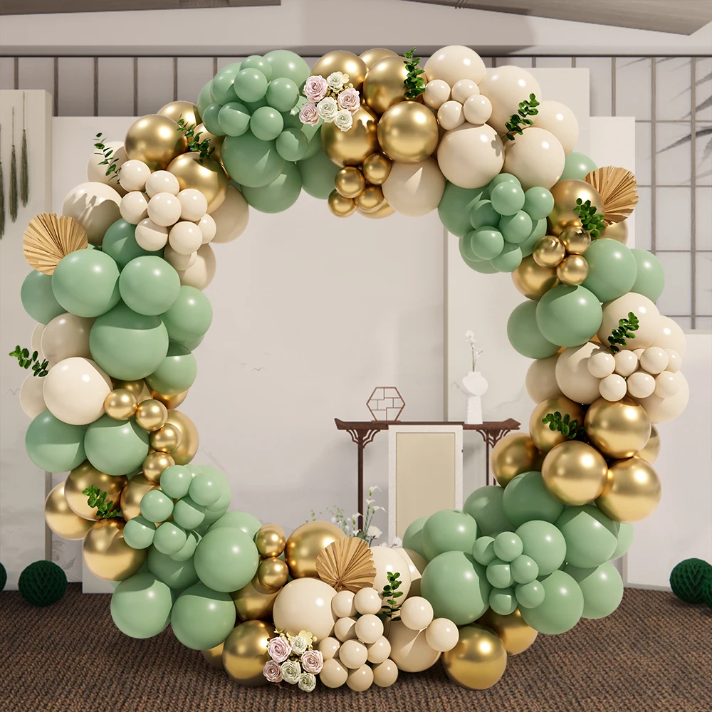 112PCS Green Balloon Garland Arch Retro Olive Green Balloon Set Chain Glue Latex For Wedding Birthday Party Background Decor