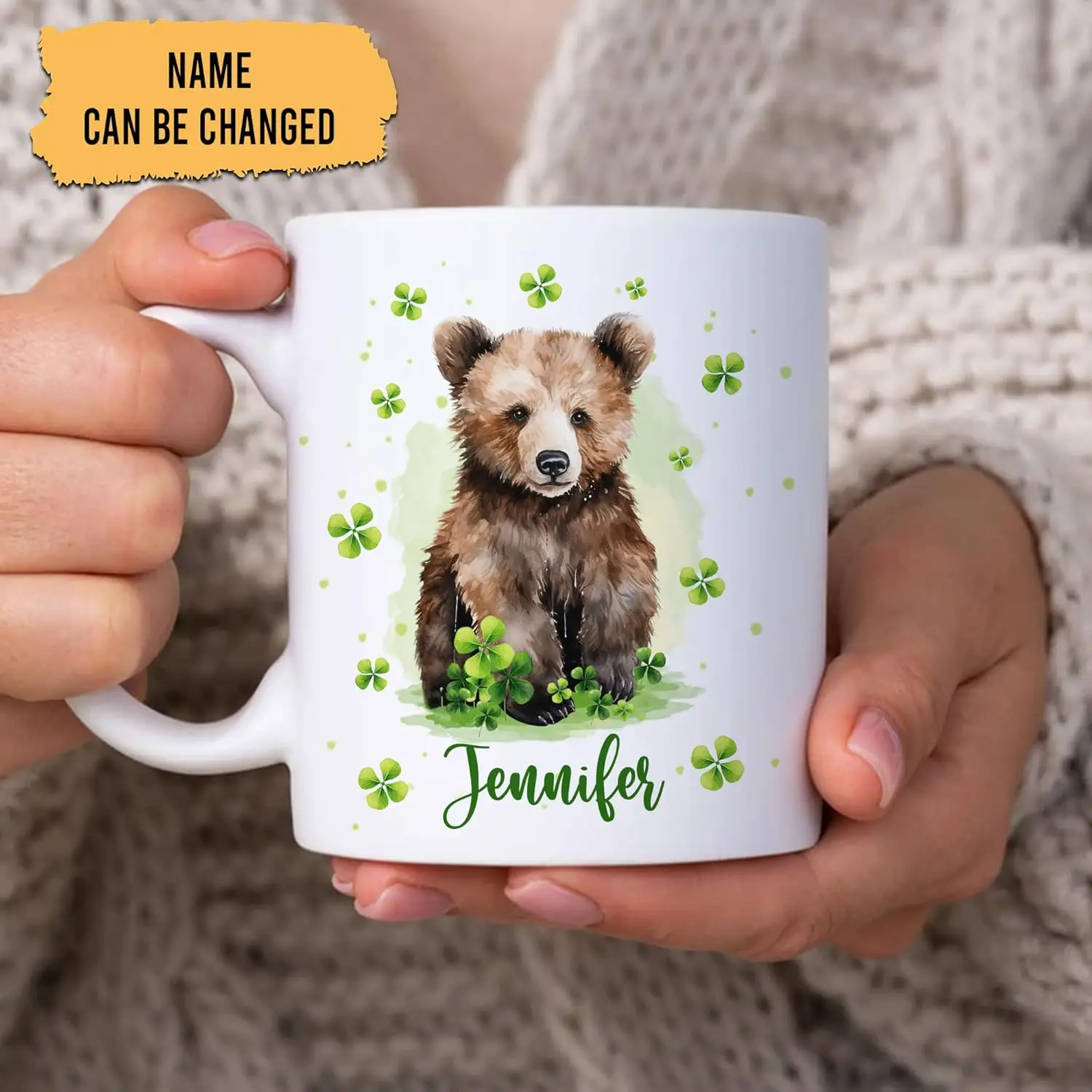 Personalized Gifts Hedgehog Lover - With Lucky Four Leaf Clover Custom Ceramic Coffee Mug Cup 11oz Cute Animal Lover  For Women
