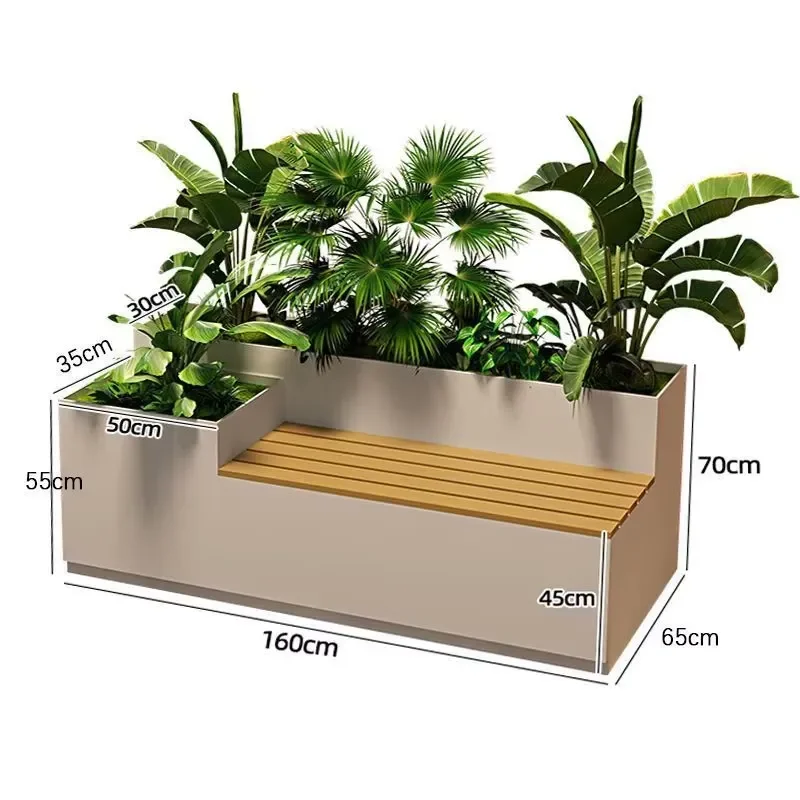 Planter Outdoor Garden Flower Box Courtyard Landscape Street Ornament Artistic Metal Freestanding Wrought Polished Seating