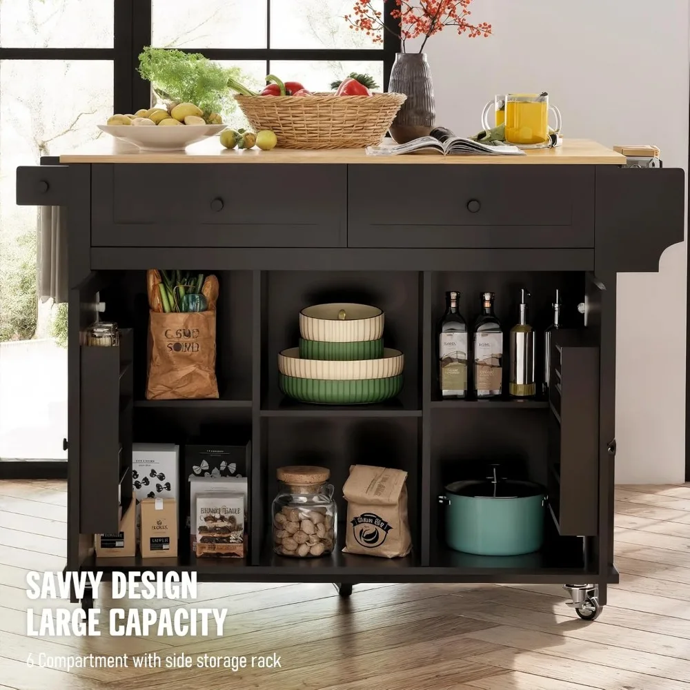 عربة جزيرة المطبخ المتدحرجة مع مساحة تخزين، وعربة خشبية تتميز بخزانة، وبار المناشف، وأدراج مزدوجة، ورف توابل جانبي، وعاء النبيذ #3