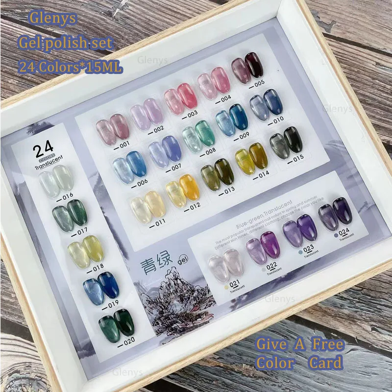 Glenys 24 color mango seaweed transparent nail polish gel set nail art design nail glue varnish learning set