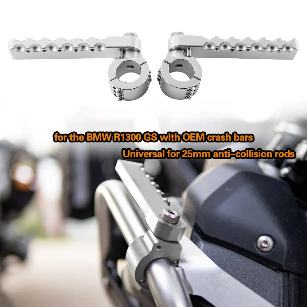 

R1300GS Front Foot Pegs Pedals Rests Aluminum for BMW R1300GS with OEM Crash Bars for 25mm Anti-collision Rods Black Silver
