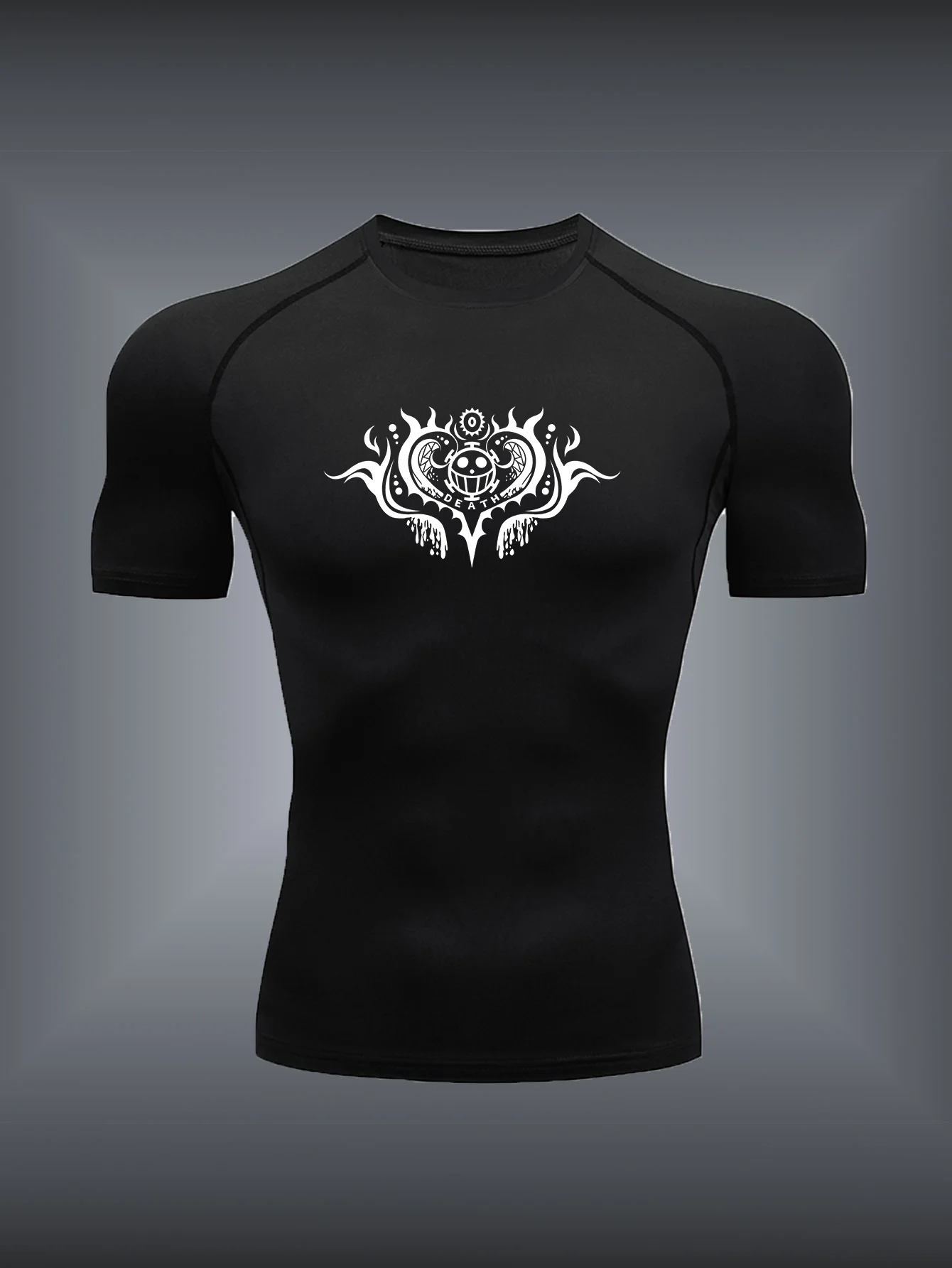 SUMMER NEW One Piece Ace White Bearded Pirate Flag Printed T-shirt for Men's Anime Fitness Gym Quick Drying Sports Top