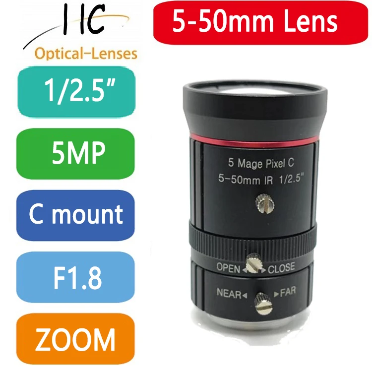 

HD 5.0 Megapixel CCTV Lens 5-50mm C Mount F1.8 1/2.5" Manual IRIS Zoom Focus for Industrial Microscope Camera