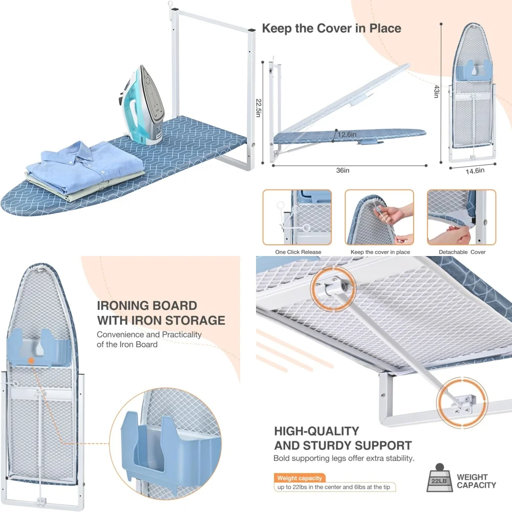 

Настенная гладильная доска с держателем. Компактная гладильная доска для небольшого спа-домашнего использования. Компактная гладильная доска. Складная конструкция.