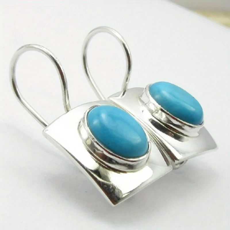 Ethnic Silver Color Imitation Turquoise Dangle Earrings Woman Geometry Party Daily Wear