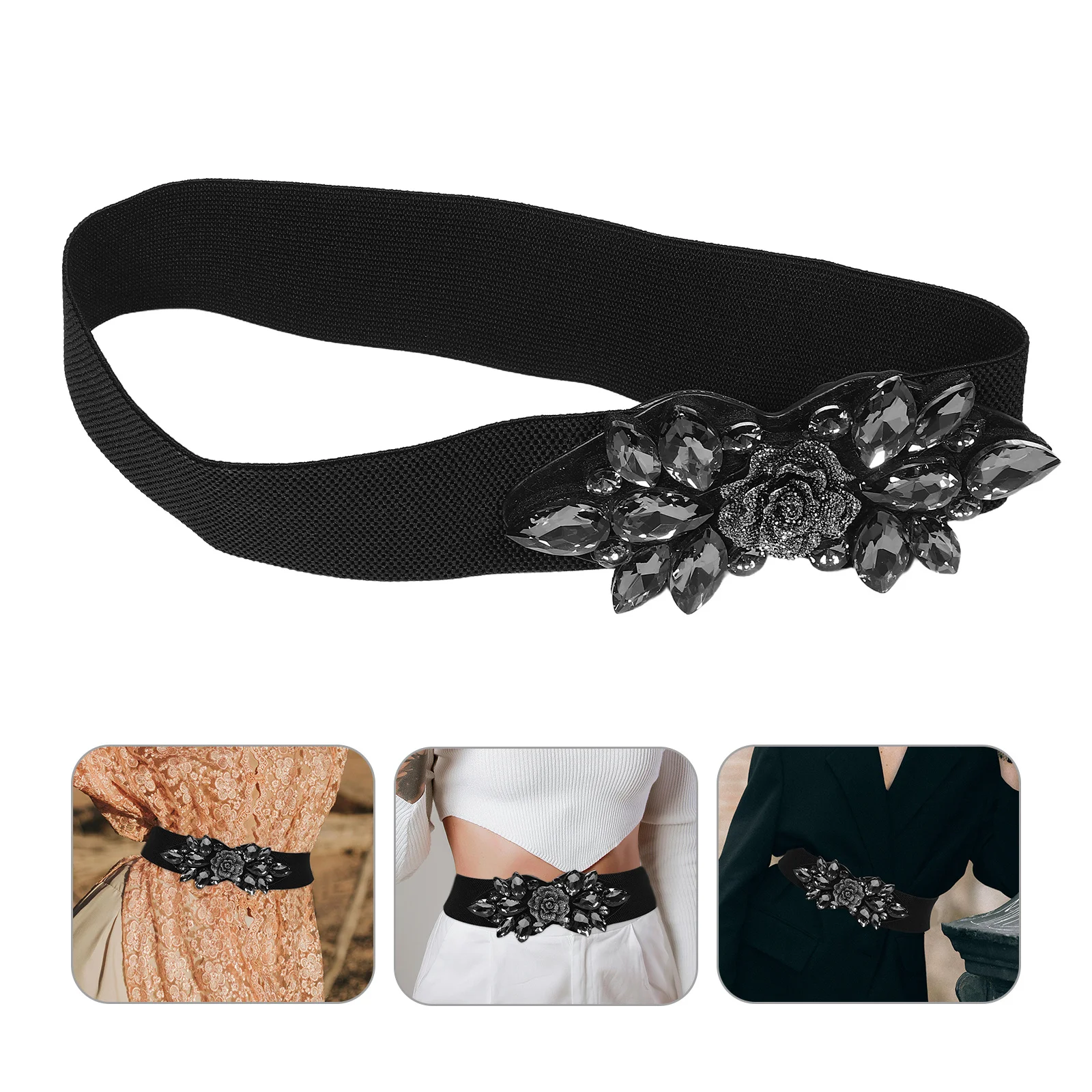 

Elastic Dress Belt for Women Dressy Stretch Dresses Rhinestone Belts Formal Wear Corset Waist Decorative Wide