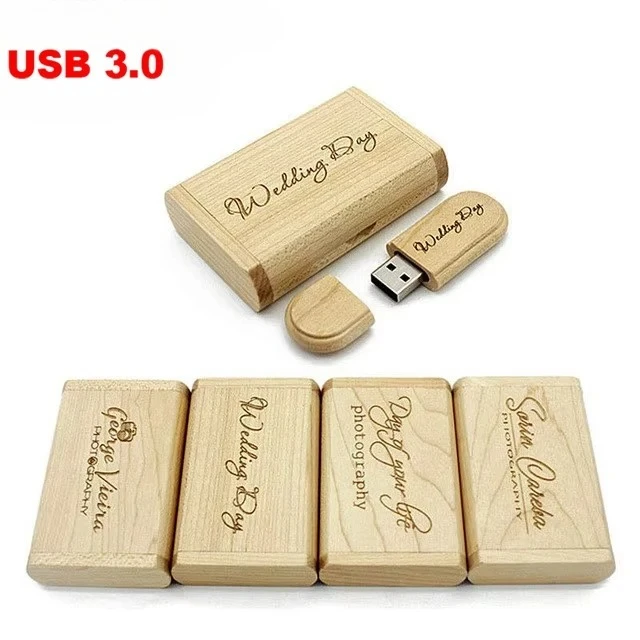 

USB 3.0 high speed free custom logo Wooden USB flash drive Maple wood + box pendrive 4GB 32GB 64GB memory stick gifts