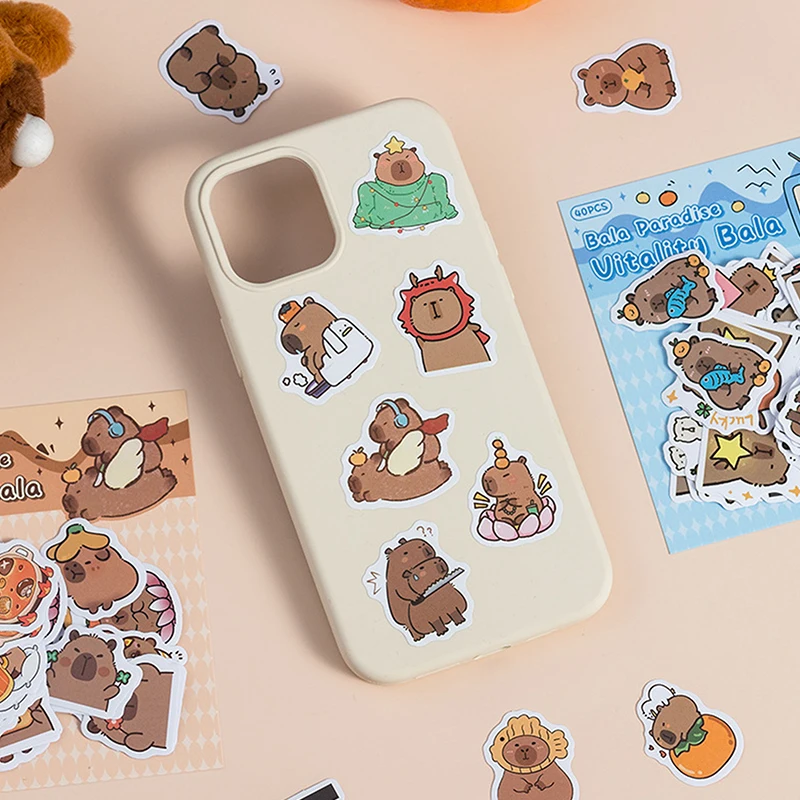 40Pcs Cartoon Cute Kawaii Capybara Hand Account Stickers Creative Diary Decoration Stickers Children Handbook Material Stickers