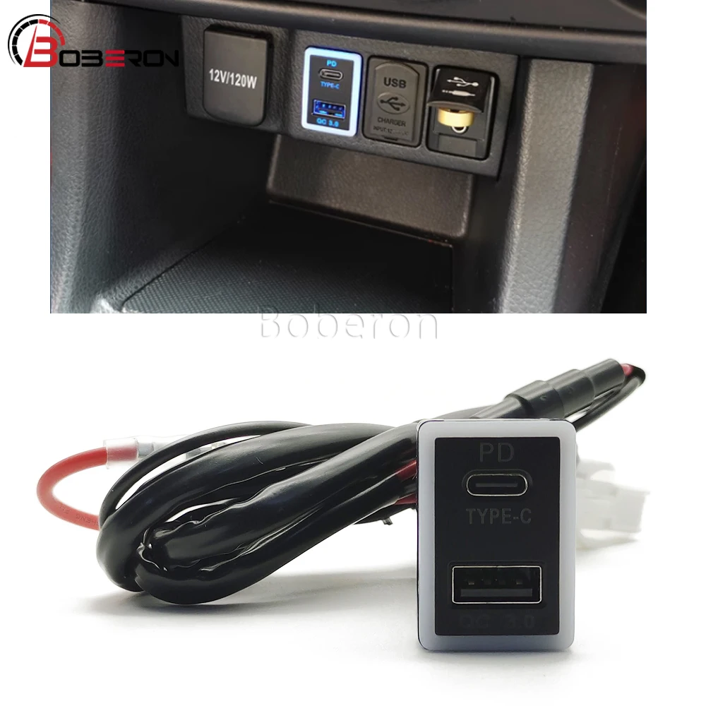 

QC3.0 Rapid Charger USB Port Fast Charger Type C PD Charging Adapter Interface Socket For Toyota Corolla Prado 120 FJ Cruiser