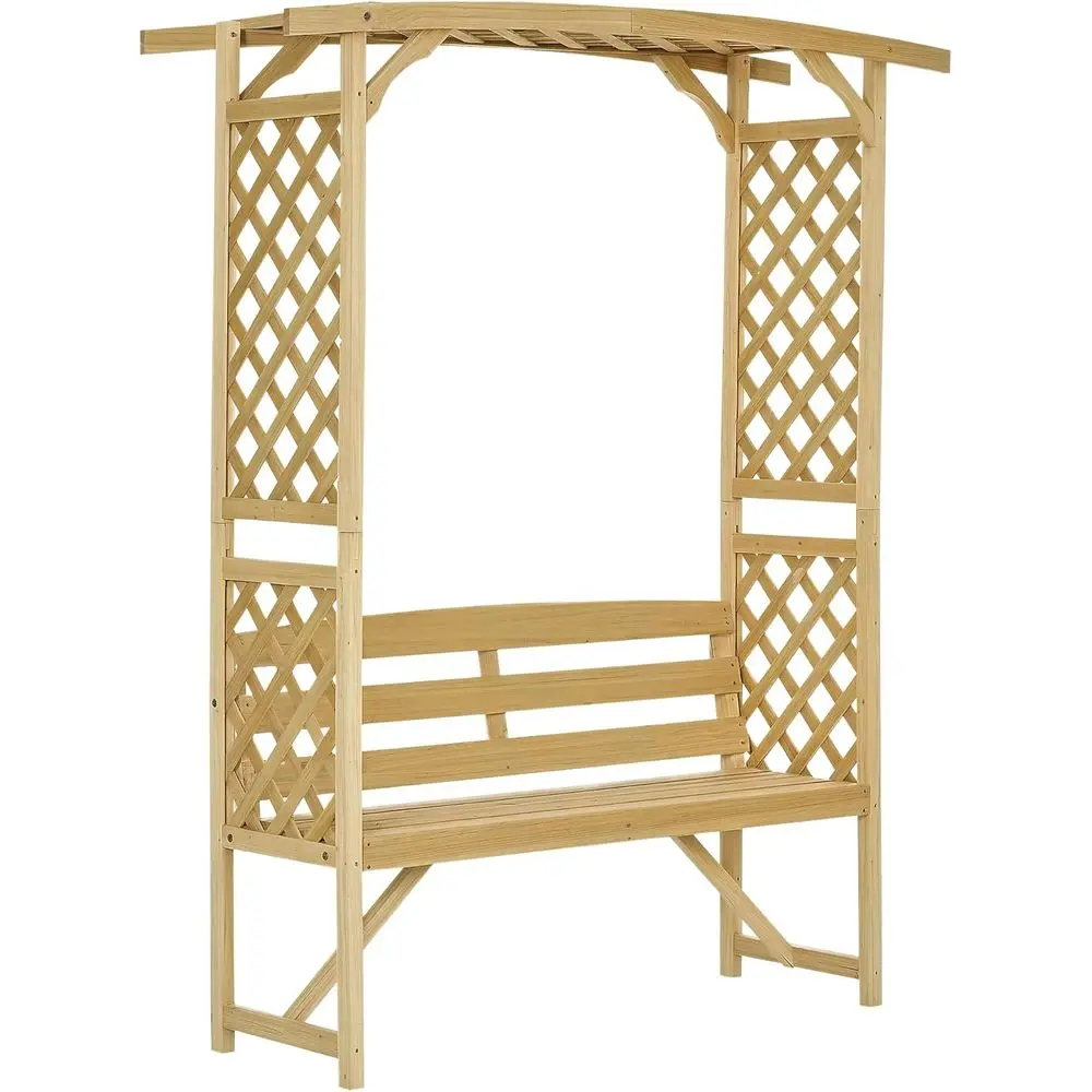 

Садовая скамья-беседка Outsunny с перголой и 2 решетками, 3-местная, из натурального дерева, для улицы, для виноградных лоз и вьющихся растений