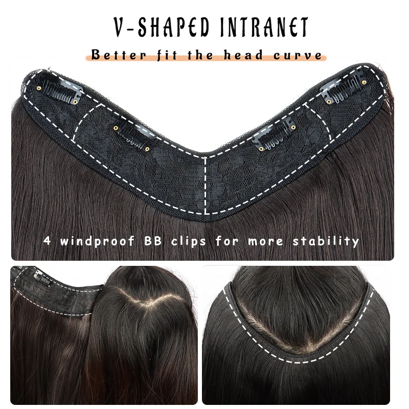 16Inch Synthetic Long Straight V-Shaped Hair Extensions 4 Clips Black Brown Hairpiece for Adding Volume Women Daily Party Use image 4