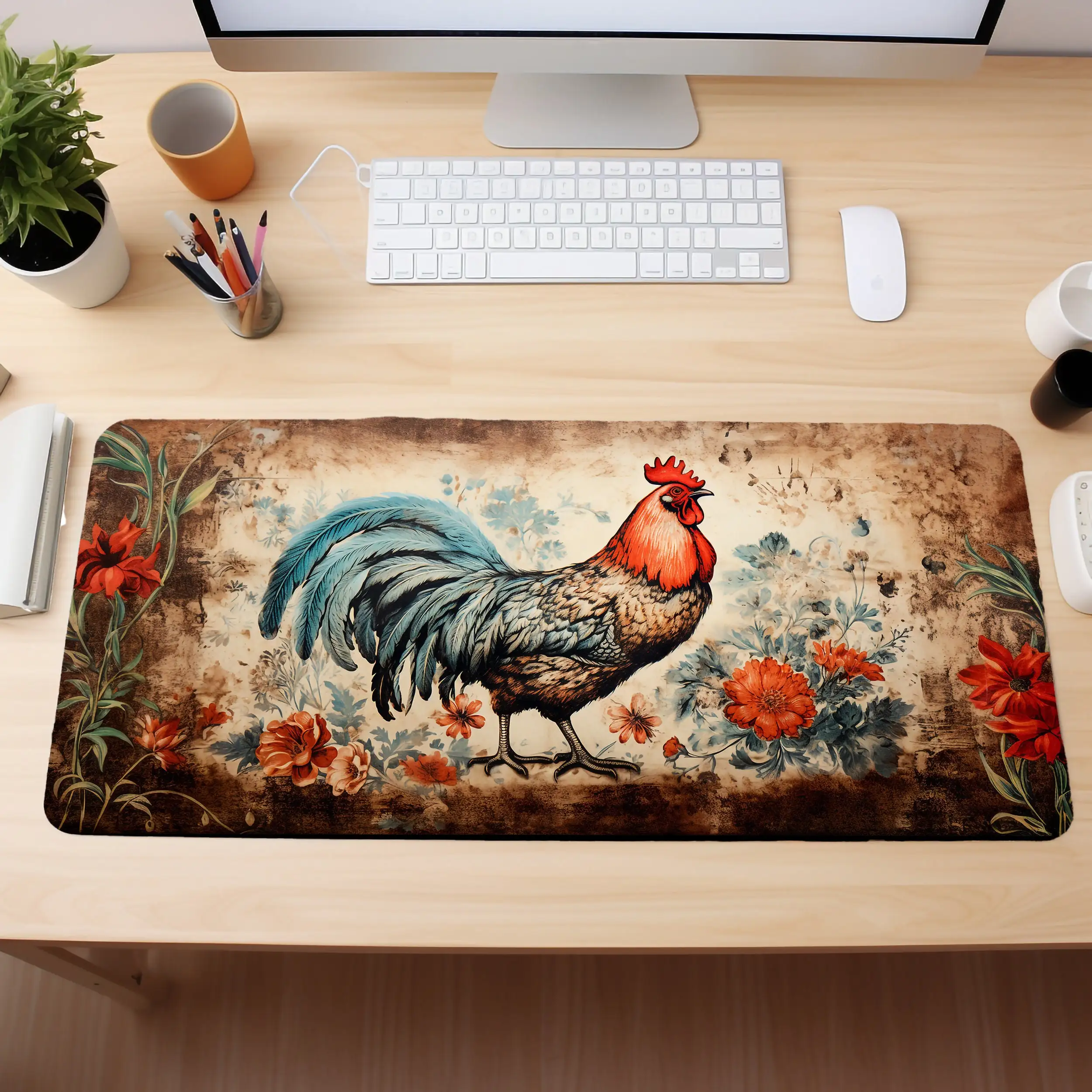 Rooster Art Desktop Decoration, Beautiful Natural Desktop Decor, Teacher Gift, Gaming Mouse Pad, Perfect Gift for Friends.