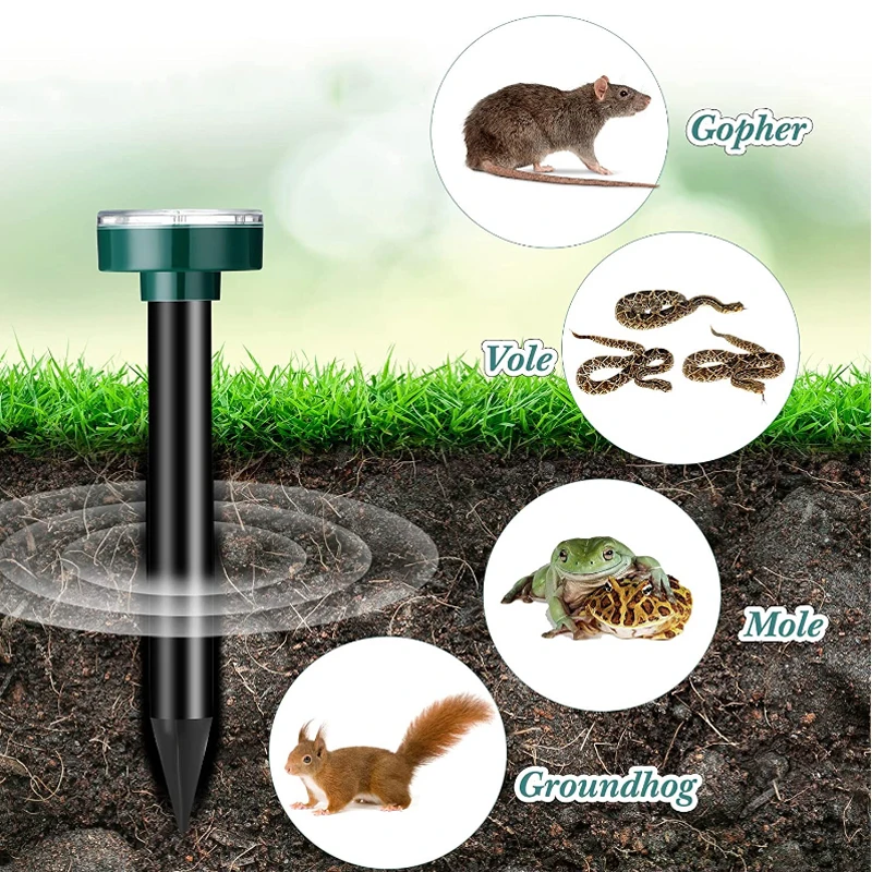 2/4Pcs Solar Mole Repellent Ultrasonic Mole Rat Repellent Outdoor Waterproof Ultrasonic Snake Repellent for Lawn Garden Farm