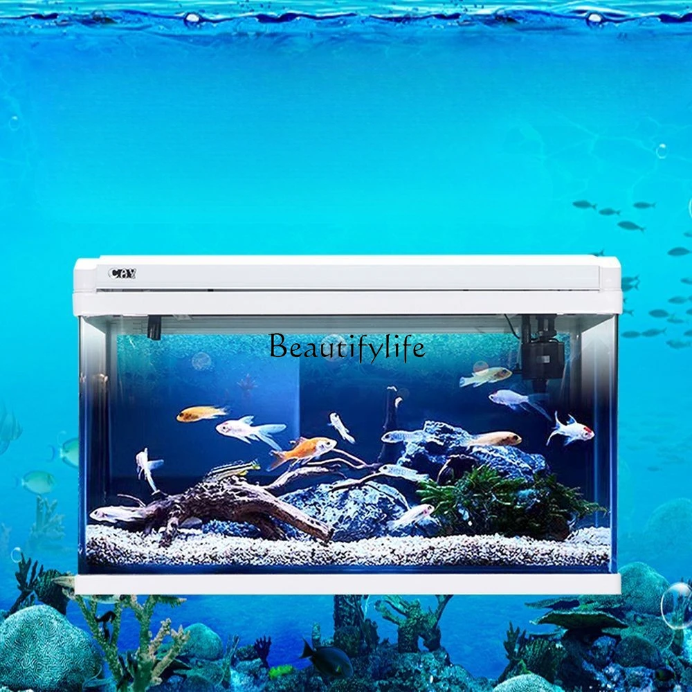 HD Glass Desktop Aquarium Front Three Sides Hot Bending One Float Glass Medium and Large Cylinder Upper Filter Cylinder