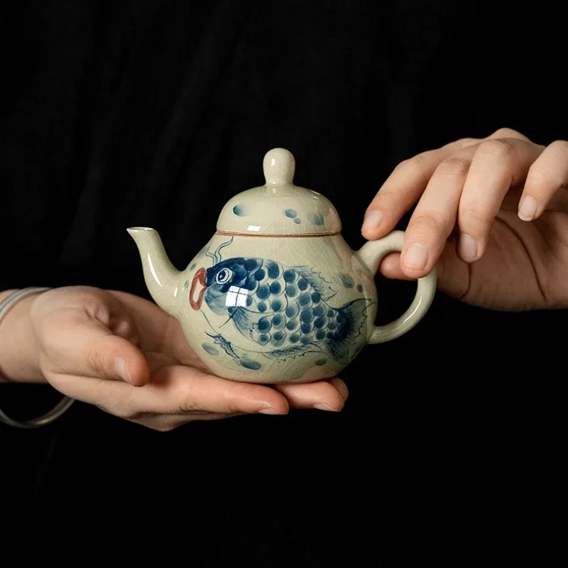 Hand Painted Fish Chinese Ceramic Kettle Teapot Tea Ceremony Set Milk Oolong Tea Tie Guan Yin Jasmine Japanese Teaware Type