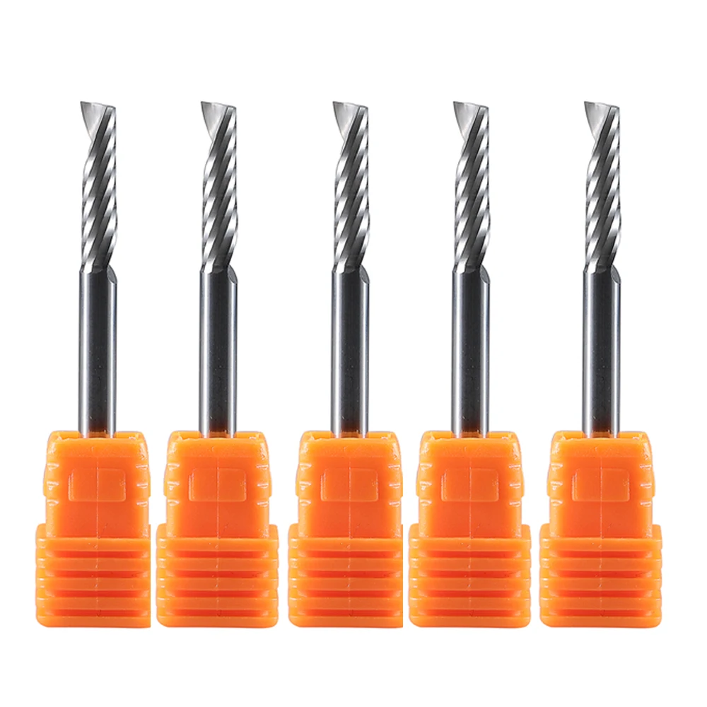 Dreanique 5pc/lot Single Flute Spiral End Mill CNC 3D Advertisement Engraving 1 Flute Bit for wood Acrylic Aluminum Plastics Cut