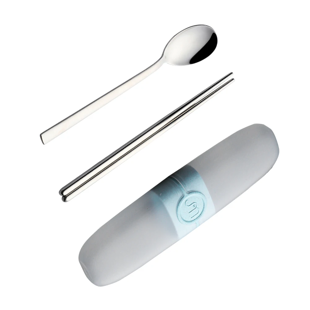 

3 Pcs Stainless Steel Cutlery Set Spoon Camping Portable Tableware Chopsticks Blue Student