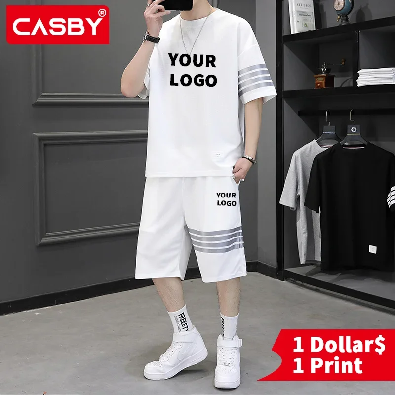 Custom Logo T-Shirts Men Clothing Mens Designer Clothes Korea Fashion Shorts Tracksuits 2 Piece Outfit Sweatpants Tops And Pants