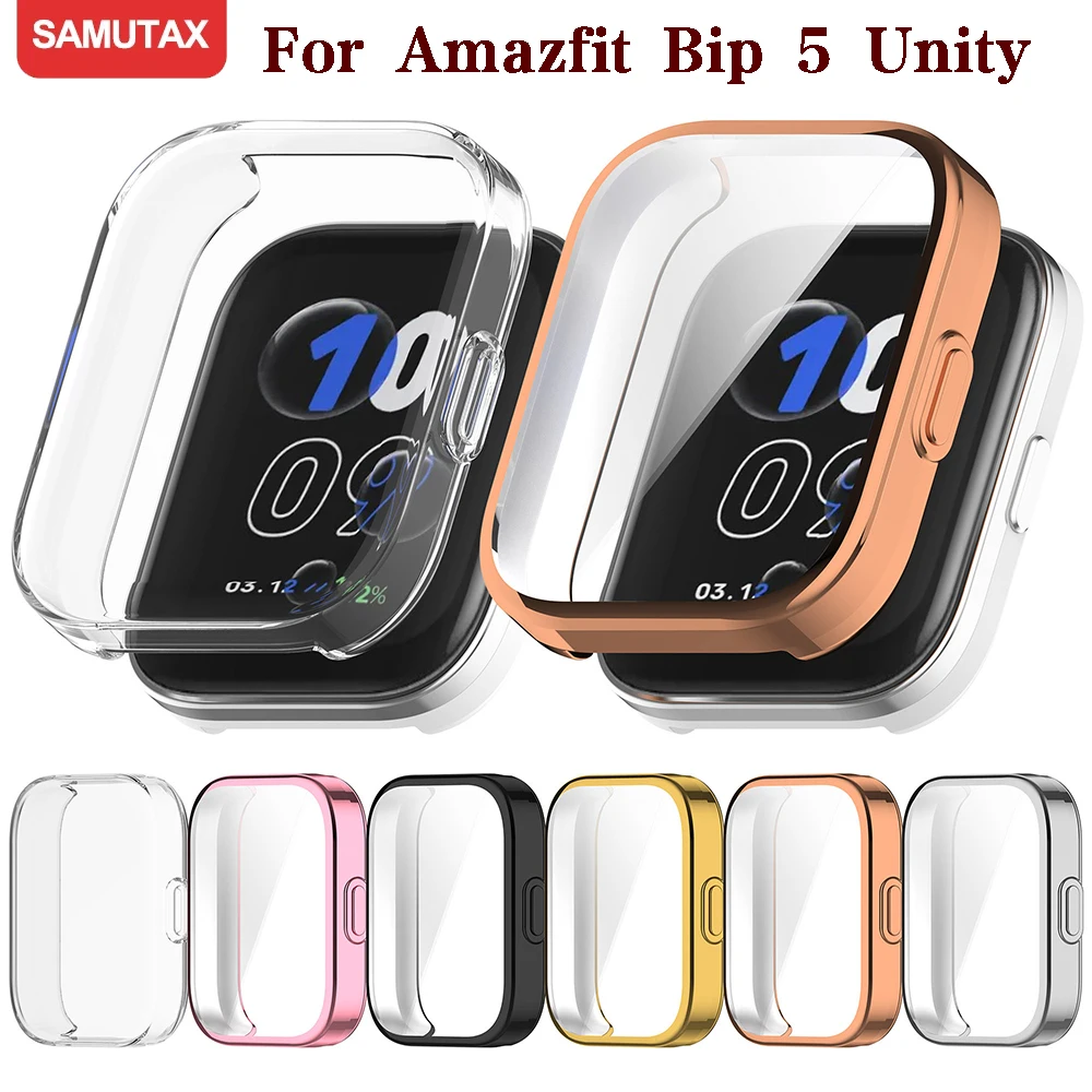 Plating Case For Amazfit Bip 5 Unity  Samrt Watch Strap Full Bumper TPU Protective Accessories Screen Protector