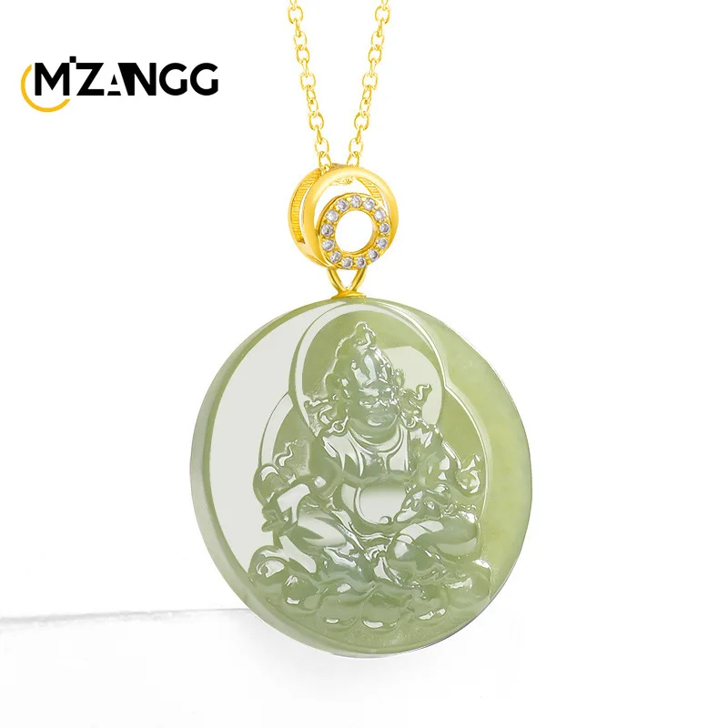 

Natural Hetian Jade Yellow God of Wealth Pendant S925 Silver Inlaid Hand-carved High-grade Luxury Jade Necklace Men & Women Gift