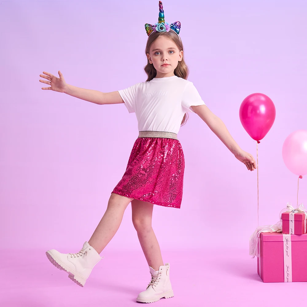 DXTON New Kids Miniskirts For Girls Shiny Sequins Jazz Dancing Girls Skirt Red Children Ballet Performance Girls Costume 3-10Y