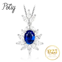 Potiy Created Sapphire Pendant aesthetic Necklace No Chain 925 Sterling Silver for Women Daily Wedding Party Jewelry luxury