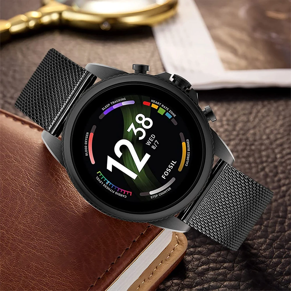 สายนาฬิกา 22 มม. สำหรับ Fossil Men's Gen 6 44mm / Gen 5 Carlyle / Garrett / Julianna Smart Watch, สายสเตนเลสสตีลสำหรับ Fossil Men's Gen 5E 44mm / Collider HR / Explorist HR