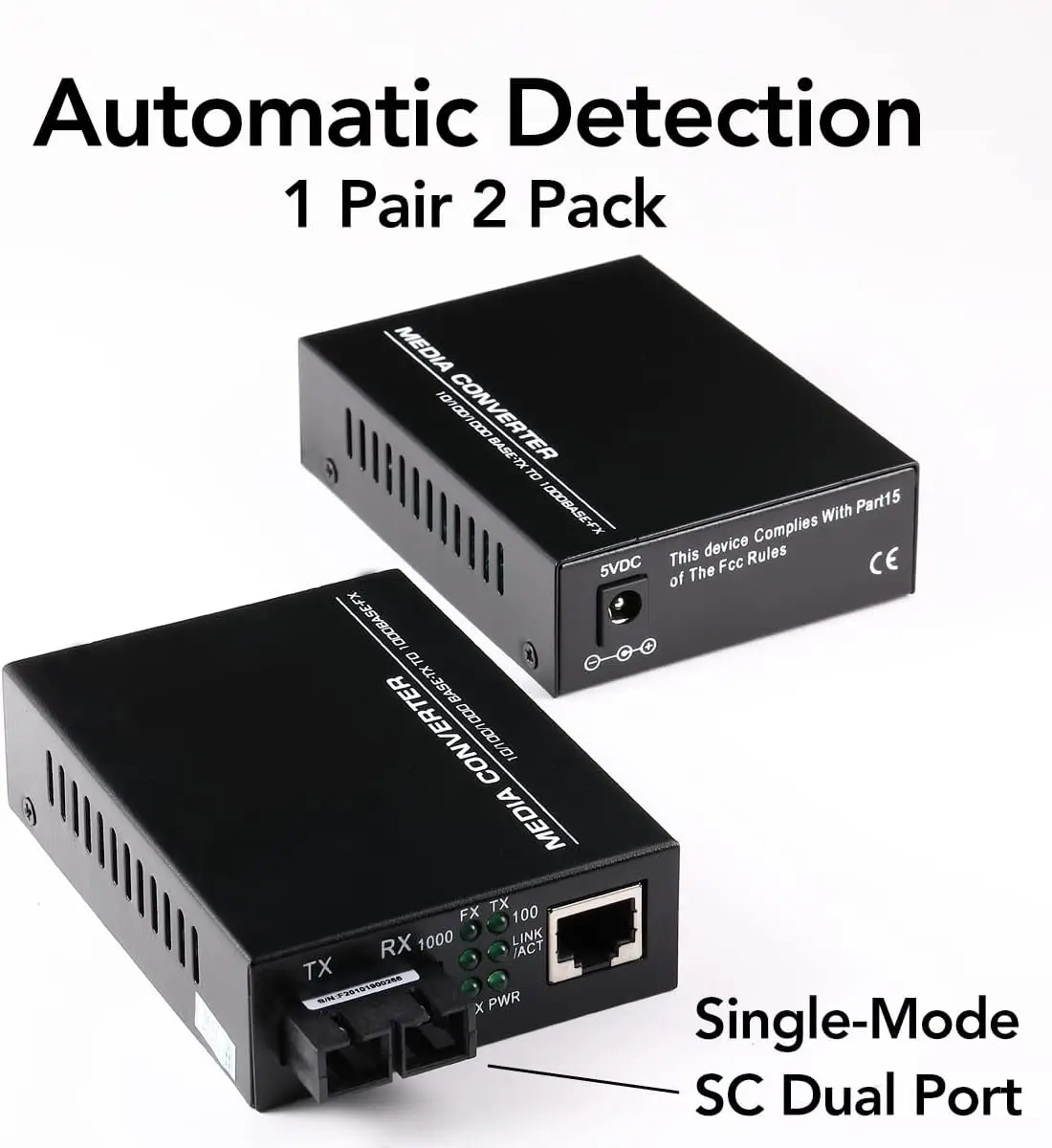 Single Mode Dual SC Fiber Gigabit Fast Ethernet Media Converter, Mini 1x 10/100/1000Base-T RJ45 to 1000Base-SC Slot Converter