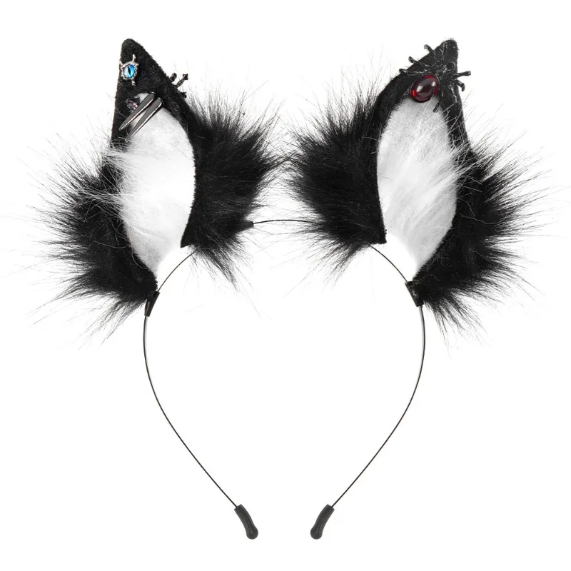 

Simulation Fox Ears Cosplay Plush Animal Ears Headband, Halloween Dark Spider Cat Ear Headgear Hair Accessories