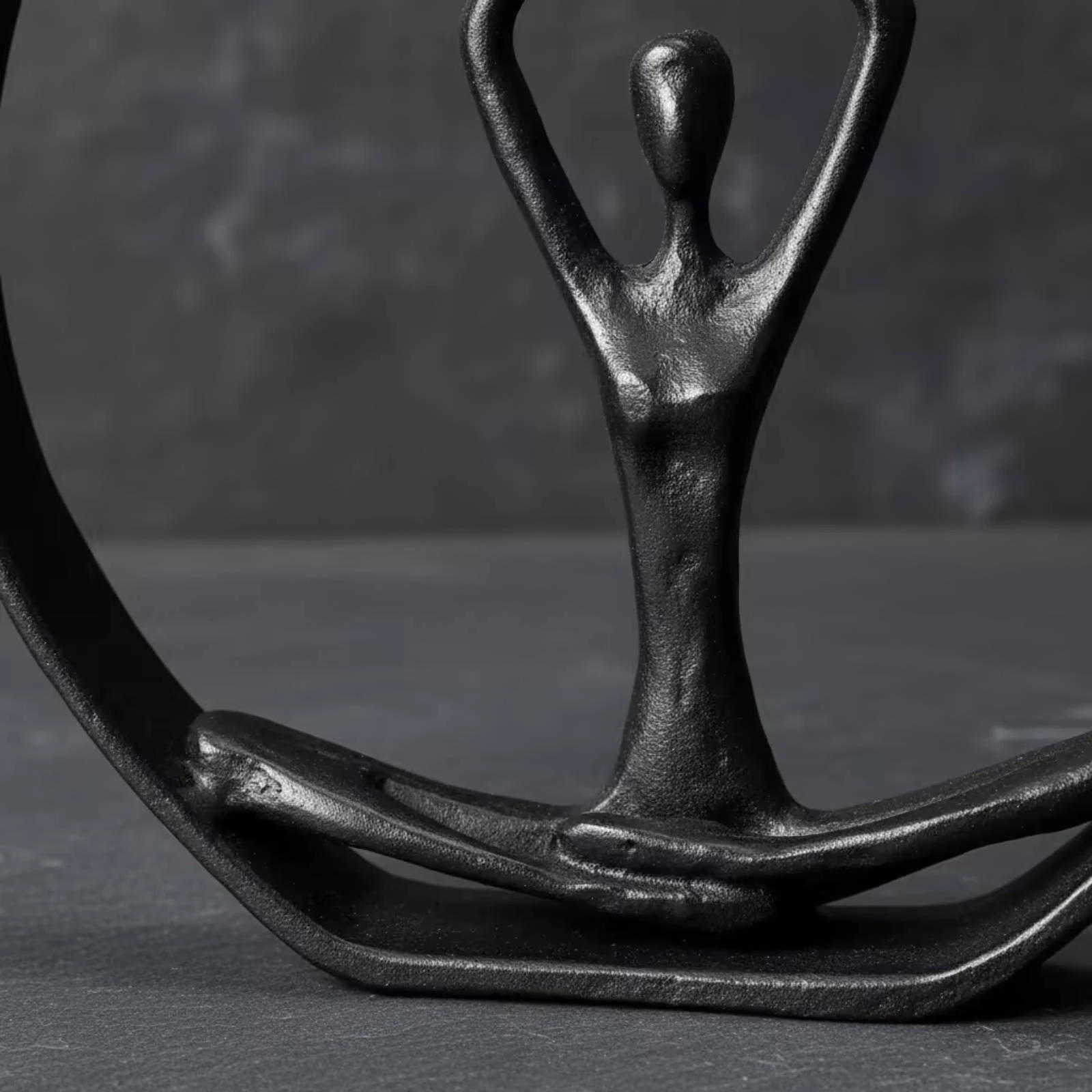 Meditation Figurine Darkened Finish Metal Meditation Sculpture Circlet Figurine Textured Home Decor Stable Base