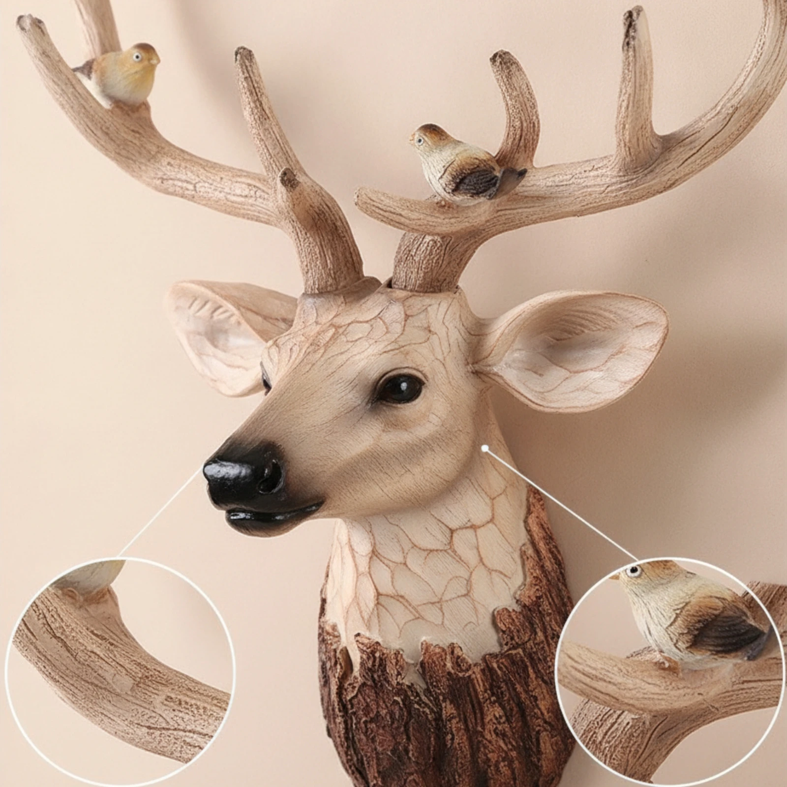 Deer Head with Antlers Farmhouse Deer Head Wall Sculpture Dimensional Decor Decorative for Living Room, Entryway