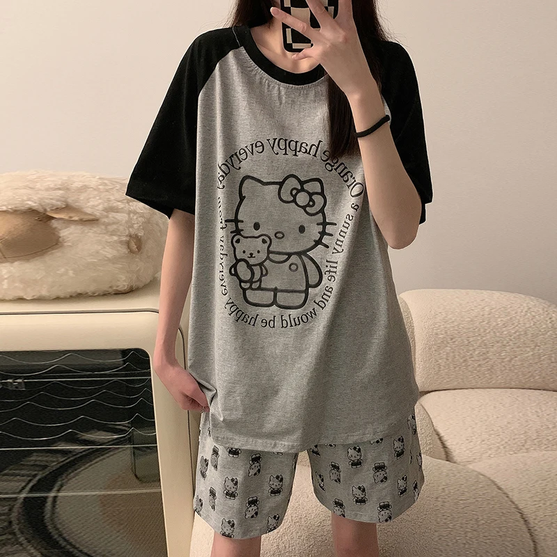 

2024 New Summer Cartoon Hellokitty Short-sleeved Shorts Pajamas Women's Cute Home Service Two-piece Suit