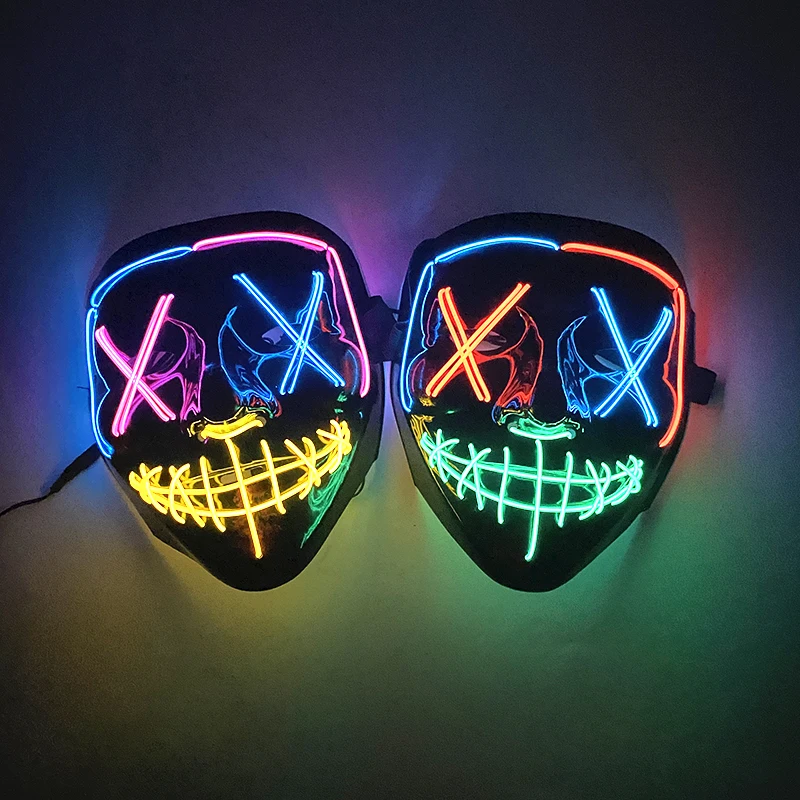 Popularne Halloween świecące mieszane kolory maska LED Light Up Horror maska Luminous Neon Cosplay maska na twarz Rave Halloween Supplies