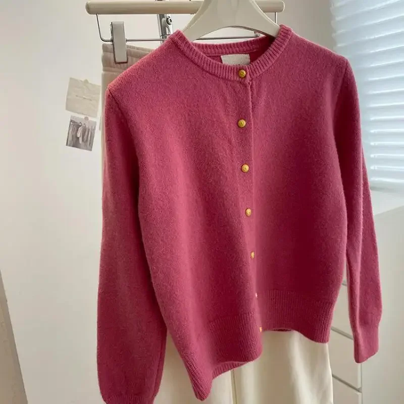 

2024 New Autumn And Winter Knitted Women's Ruffled Neck Button Sweater Long Sleeve Cardigan Fashion Elegant Commuter Tops