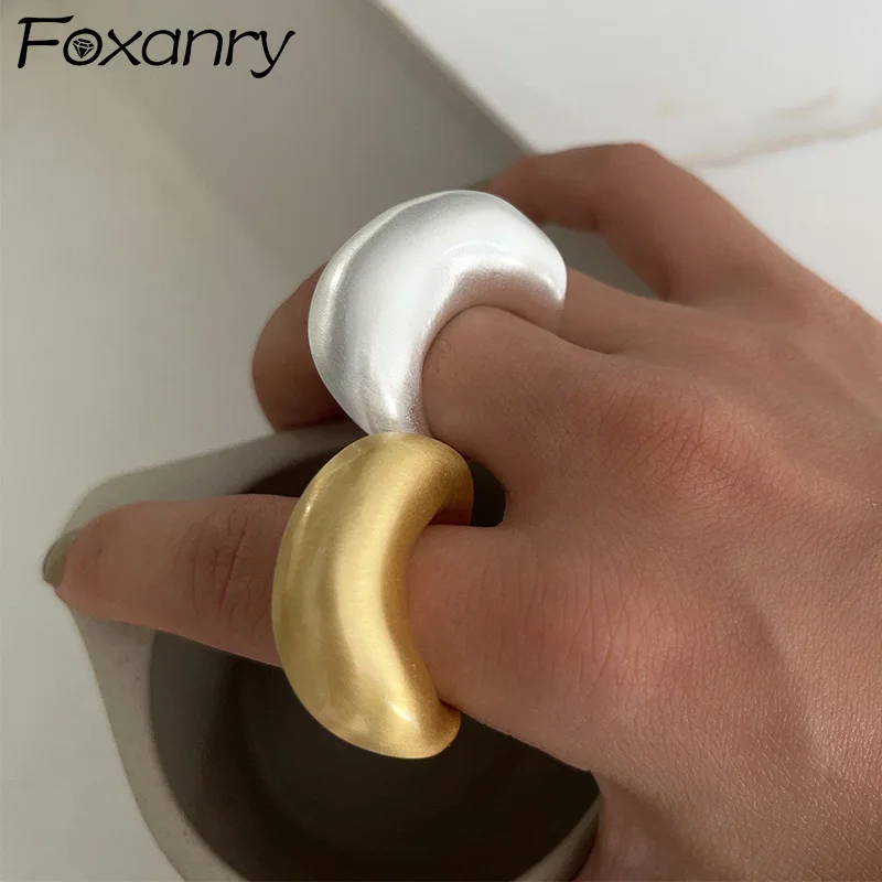 Foxanry Silver Color Scrub Arc Geometric Rings For Women Couples Exaggerated Creative Simple Trendy Personality Birthday Jewelry