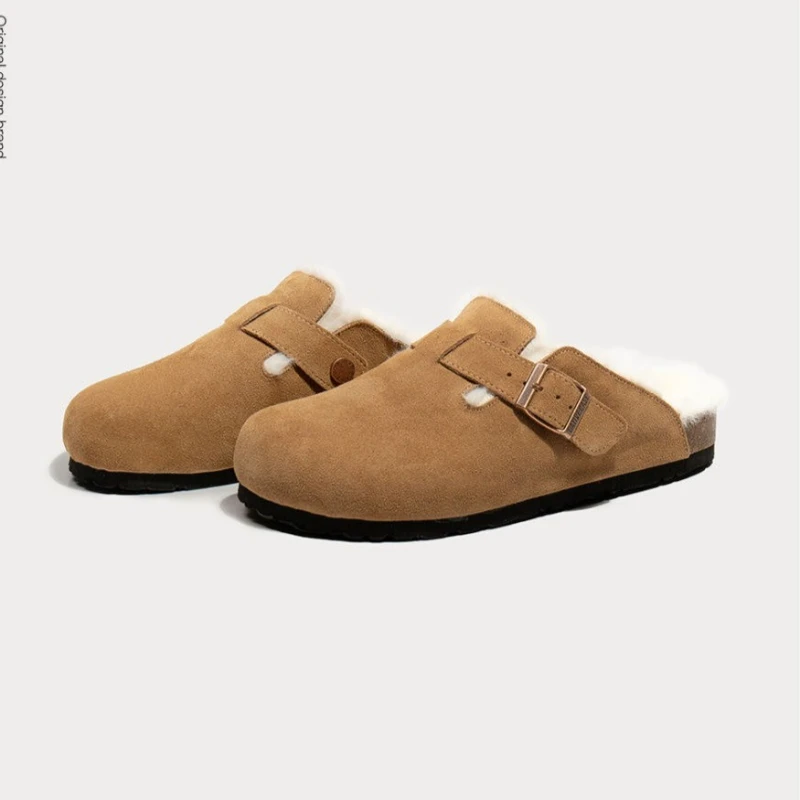

Women's Clogs Fuzzy Lining Buckle Strap Cozy Slip-On Shoes Suede Mules Slipper Classic Cork Antislip for Outdoor Arch Support