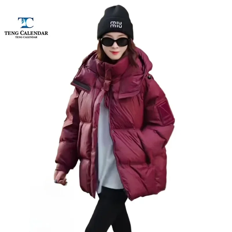 Winter cotton jacket, high-end red New Year\'s outfit, Korean loose thick warm jacket, women\'s 2024 new model