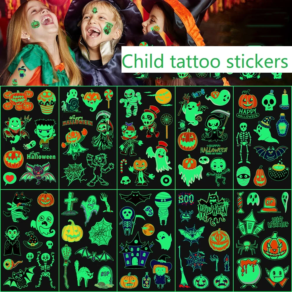 10PCS Children\'s Temporary Tattoos Glow in The Dark Tattoo Luminous Stickers for Kids Transfer Decal Tattoos Stickers ZS120