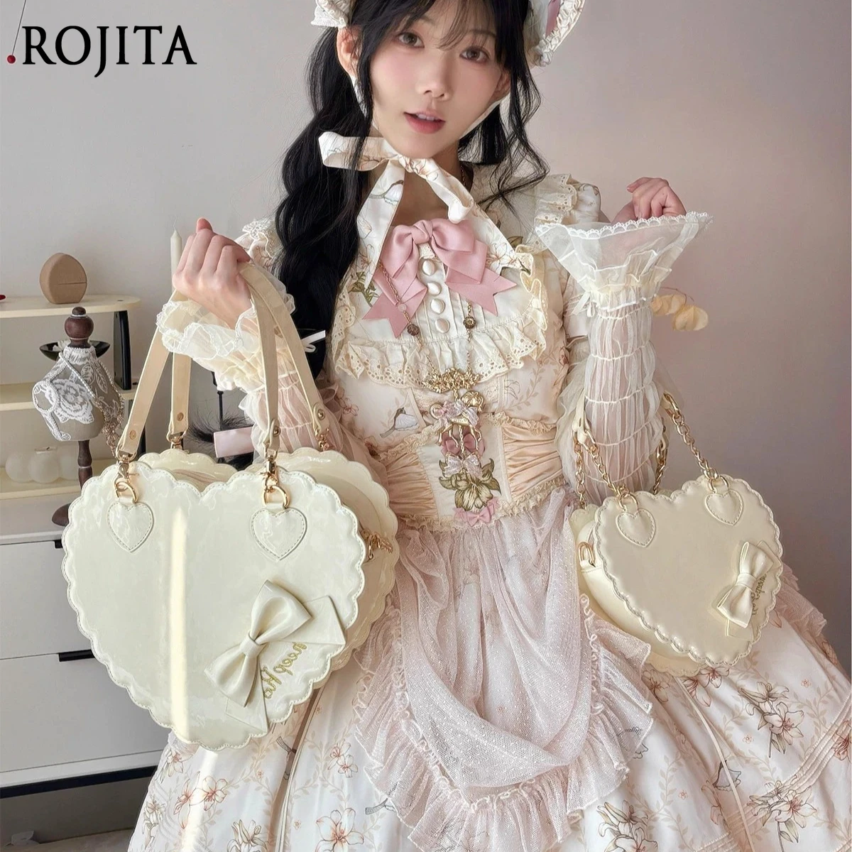 

Biscuit Heart Bag Large and Small Sweet Lolita Style Bow Crossbody Bag Kawaii Backpack 2025 New Japanese Cute Handbag
