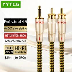 YYTCG RCA Cable 3.5mm Jack to RCA 6N OCC Audio Cable High-end 3.5mm to 2RCA Audio Cable for Amplifier Mobile Phone Computer