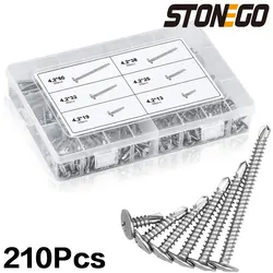 STONEGO 1 Set/210Pcs Hexagon Wasser Drill Tail Self-tapping Screw Combination Set Box 13mm 19mm 25mm 32mm 38mm 50mm