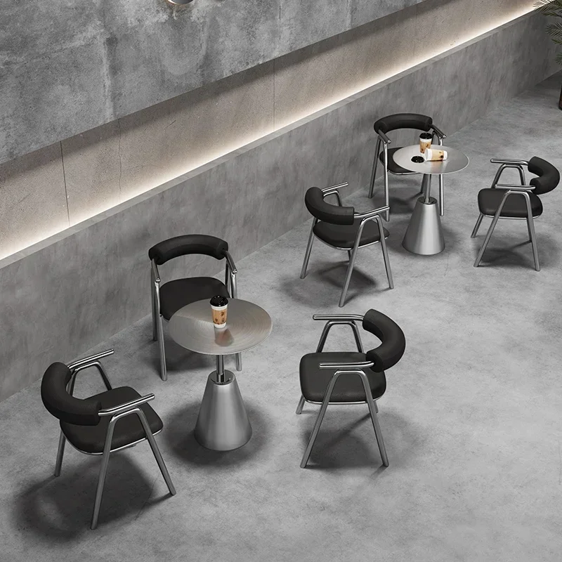 

Internet celebrity industrial style stainless steel tables and chairs, tide brand rest area milk tea shop, beverage cafe