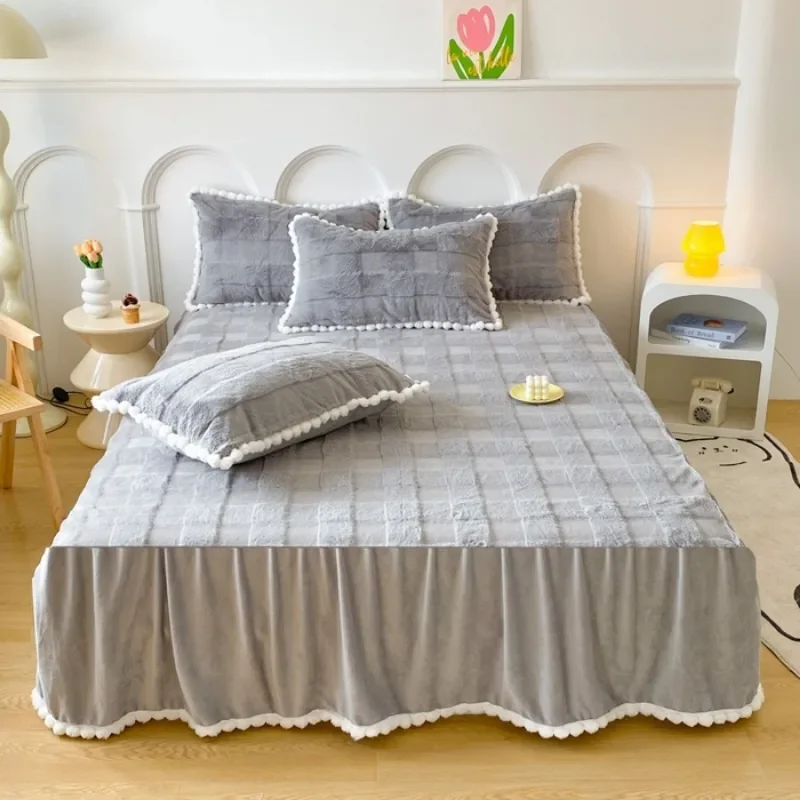 

Tutu velvet edge milk velvet bed skirt single piece thickened winter coral velvet sheet non-slip bedspread cover ugly