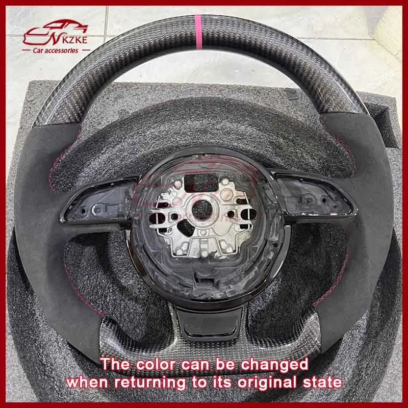 Pink striped carbon fiber steering wheel, high-quality carbon fiber, suitable for Audi A1 A7 A6 C7 RS5 RS6 RS7 2012-2018 models