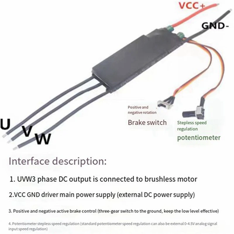 DC 6V-24V 10MP BLDC Three-Phase DC Brushless And Hallless Motor Driver Board 0-4.5V PLC High-Speed BLDC Brushless ESC Durable