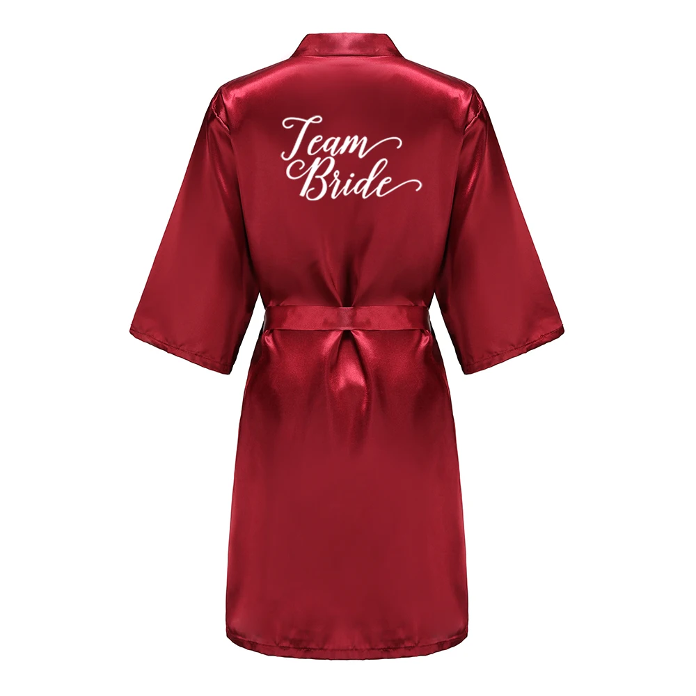 Burgundy Bridesmaid Mother of The Bride Robes With White Letters Wedding Gift Women Satin Bridal Party Bathrobe