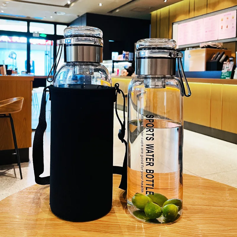 High Borosilicate Glass Water Bottle Large Capacity Teacup Portable Tumbler with Lid and Cup Sleeve Flask Glass Bottle