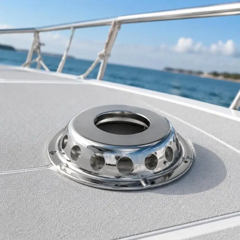 M76E Yacht-Belüftungs-Ersatzteile, runder Deck-Entlüftungsauslass aus Edelstahl mit erhöhten Öffnungen und vorgebohrtem Flansch – Detail 3